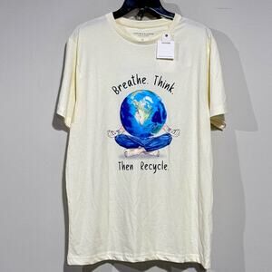 Denim & Flower NWT Men's Ivory Cotton Large T-Shirt Casual Green‎ Living Recycle